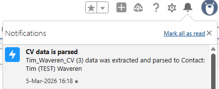 Notification: CV data extracted and parsed to contact